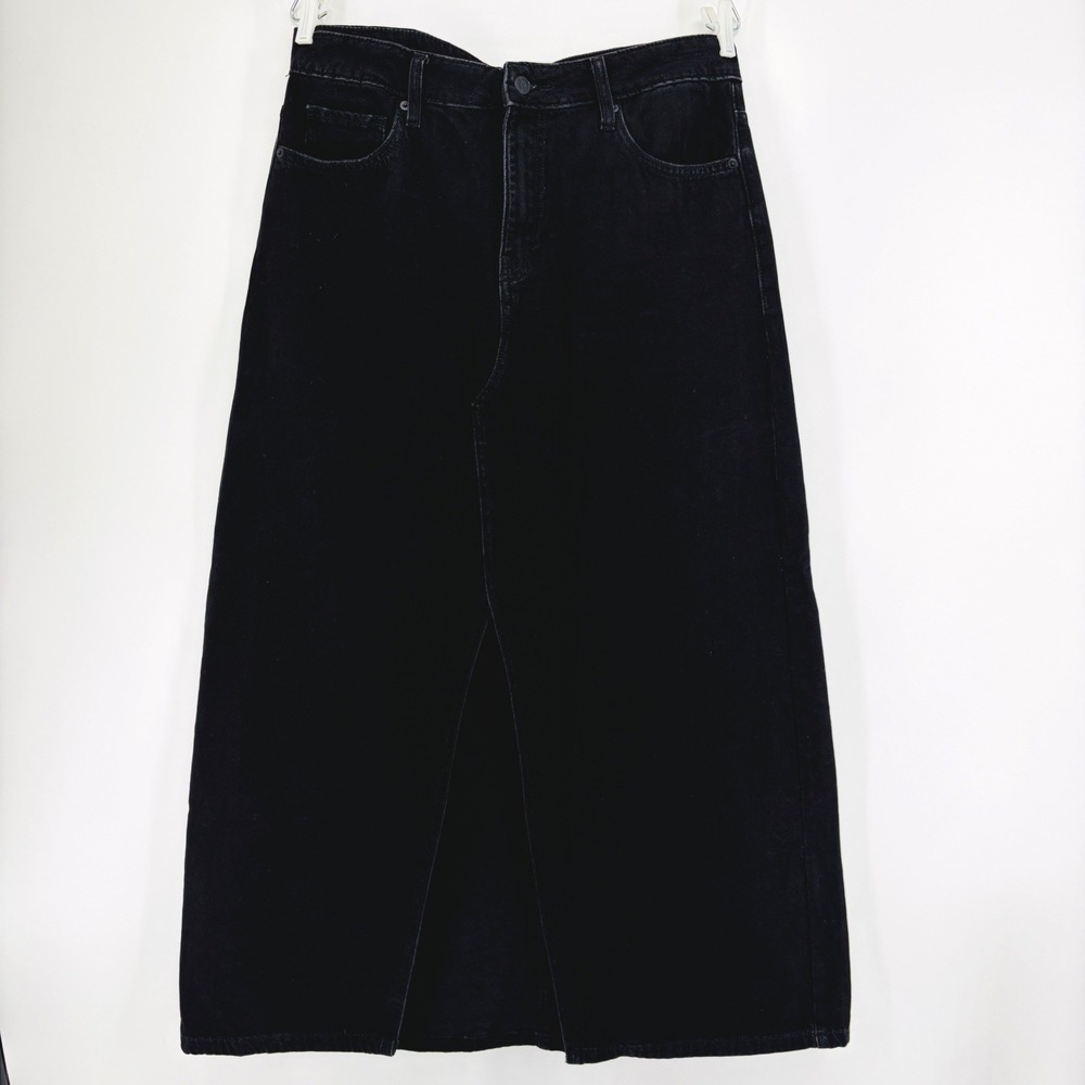 Lucky Brand Black Denim Maxi Skirt Front Slit Size 12 31 Long Jean Tall Y2K